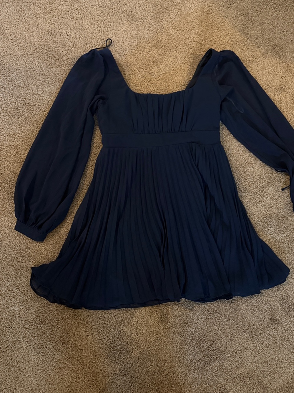 Lulu's Navy Pleated Mini Dress with Square Neck